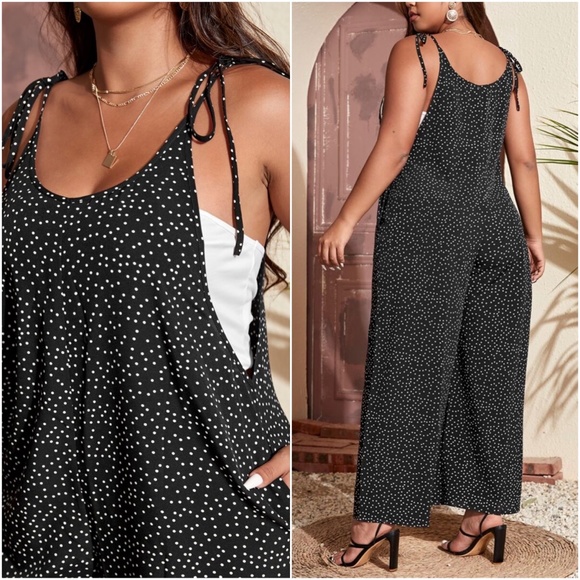 Boho Plus Polka Dot Pocket Wide leg Jumper Jumpsuit - Picture 3 of 5
